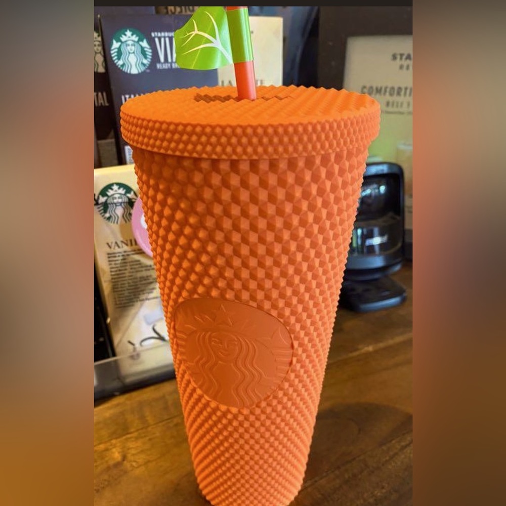 **RARE**THAILAND ORANGE MATTE STARBUCKS STUDDED CUP